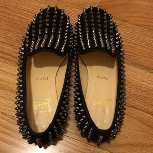 Rare louboutin womens velvet stud loafers